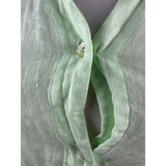 Eileen Fisher 100% Irish Linen Button Front Shirt Green Large Top Coastal Beachy - Picture 4 of 16